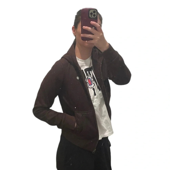 OBEY Rebel Yell Fleece Juniors Brown Faux Cracked Leather Zip Up Hooded Jacket. - Picture 14 of 14